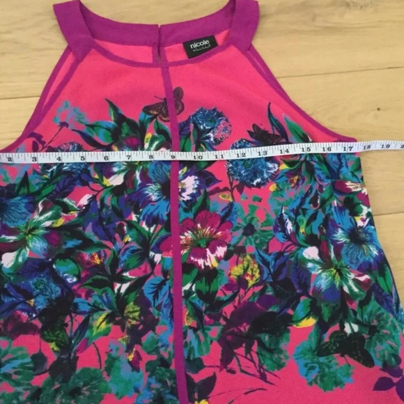 Nicole Miller Top Tank Small Pink floral Sleeveless - Picture 5 of 5